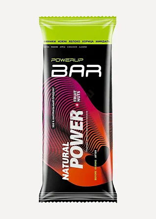 Батончик энергетический PowerUp Bar Fruit+Nuts Финики, изюм, яблоко, корица, миндаль 50 г