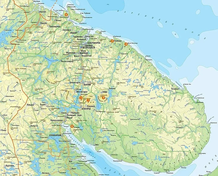 Карта Кольского полуострова