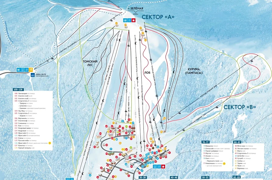 Схема трасс и подъемников курорта Шерегеш