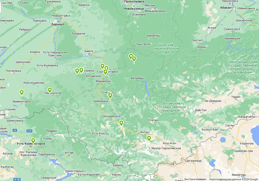 Карта скалолазных районов Алтая 